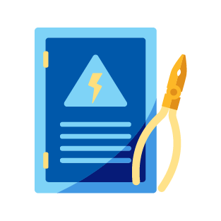 An icon of an electrical panel with a pair of lineman pliers