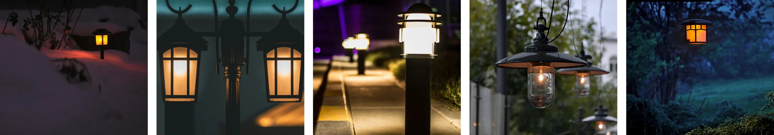 A compilation of photos of landscape lighting
