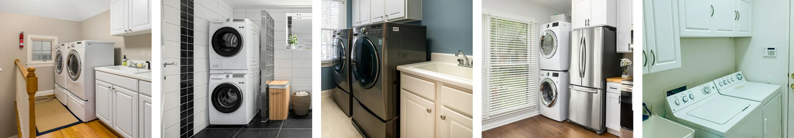 A compilation of photos of washers and dryers