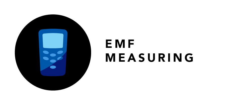 An icon of an EMF meter along with the words "EMF Measuring"