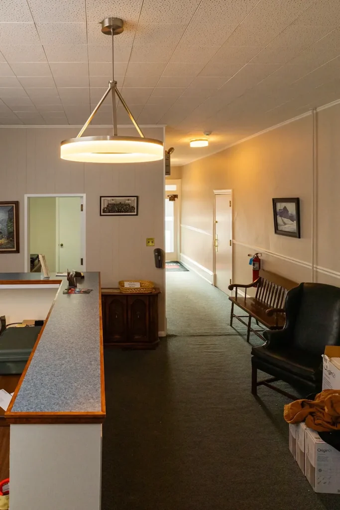 A lighting fixture in an office