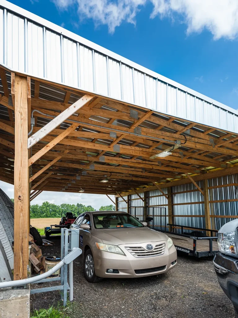 Lights on an outdoor carport
