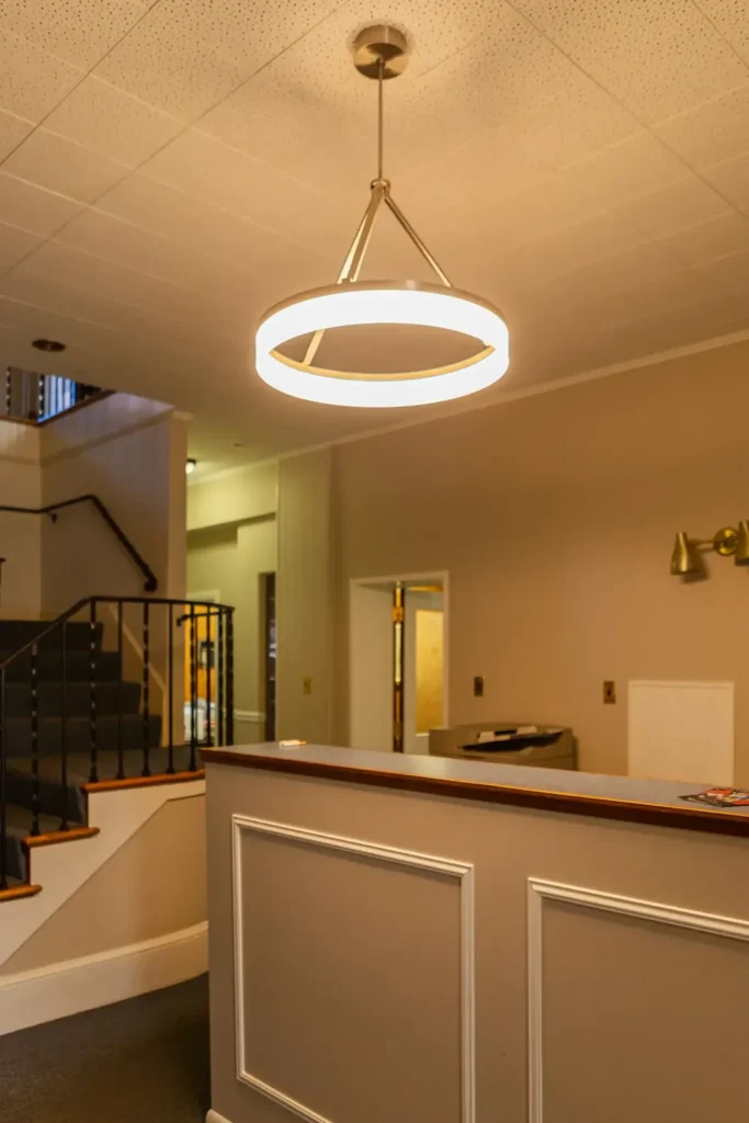 A lighting fixture in an office