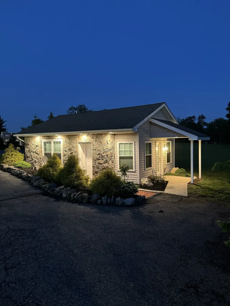 Exterior lights on a commercial building