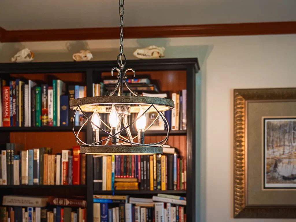 A lighting fixture in a home library